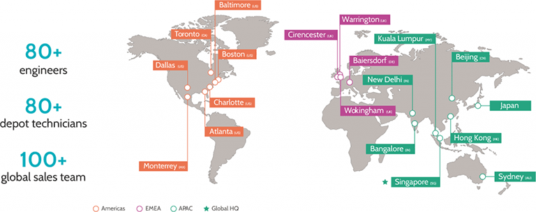 A graphic depicting Procurri's worldwide office locations.