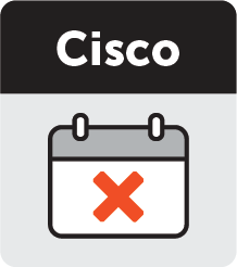 A grey and black icon reading 'Cisco' above a calendar page with a red X across it.