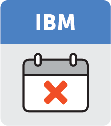 A grey and blue icon reading 'Dell' above a calendar page with a red X across it.