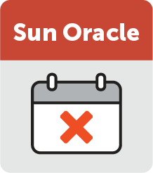 A grey and red icon reading 'Sun Oracle' above a calendar page with a red X across it.
